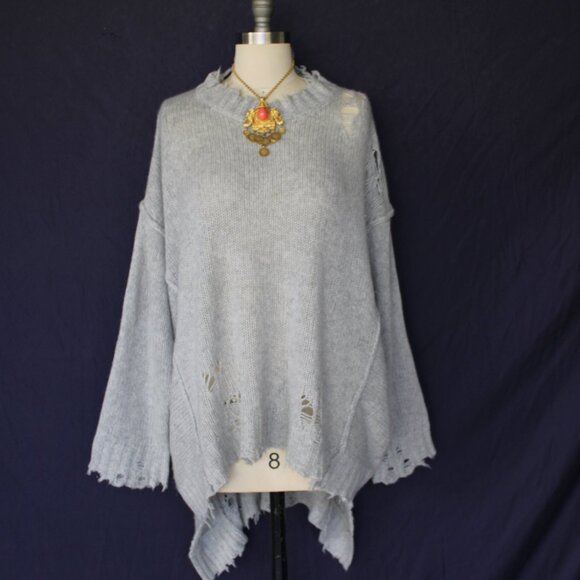R13 Cashmere heather gray distressed PATTI tunic sweater top grunge vintage $945 - Picture 5 of 10